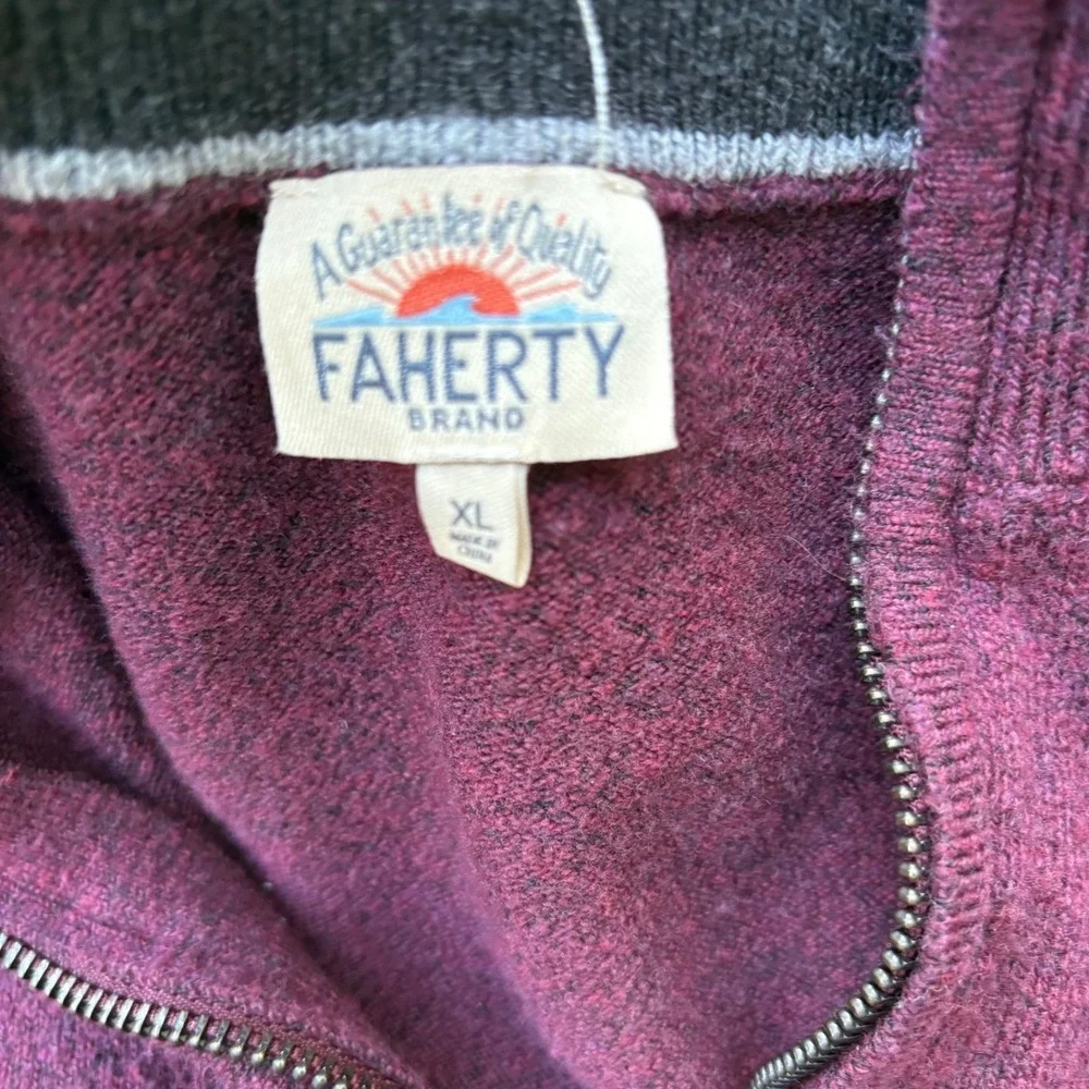 Faherty Quarter Zip Pullover Mens XL Burgundy Sweater Coastal Casual‎